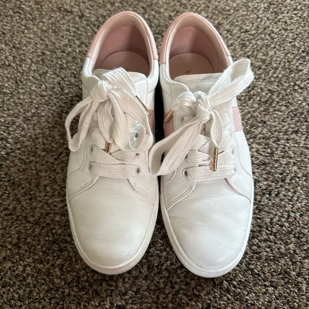 Kate Spade White and Pink Lace-Up Sneakers